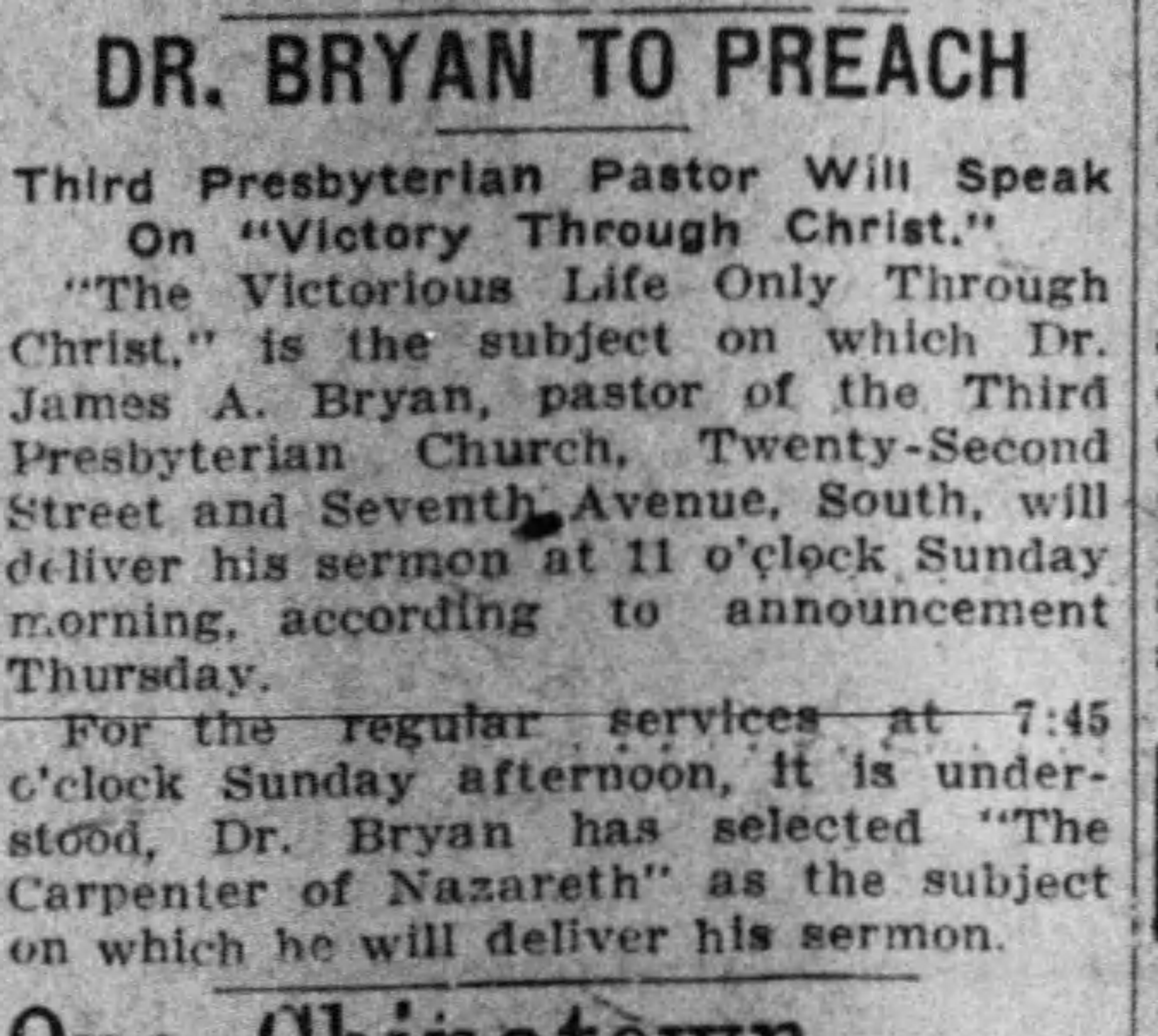 Dr. Bryan To Preach: 